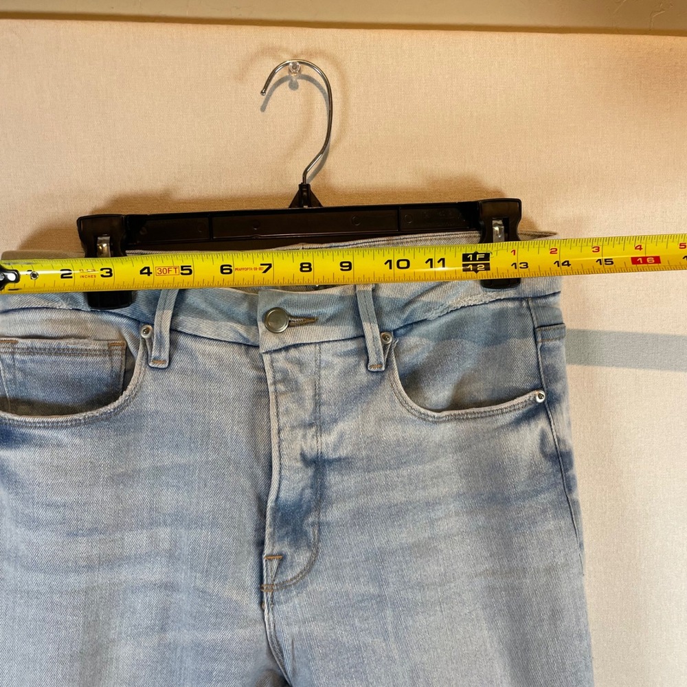 Good American High Rise Skinny Jeans Light Wash Raw Hem Size 6 28 B74 - Picture 5 of 8